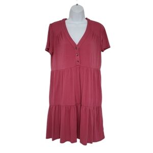 Knox Rose Popover Tiered Babydoll Dress Size Medium Relaxed Lightweight Soft.